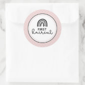 Eerste kapsel regenbogen en polka dots mijlpaal ronde sticker (Tas)