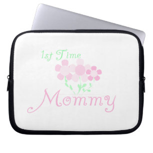 Eerste keer mammie roze bloemen cadeautjes laptop sleeve