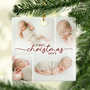 Eerste kerst 5 foto gepersonaliseerde kerst keramisch ornament