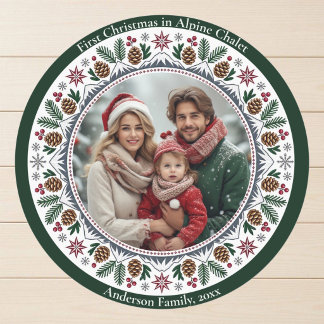 Eerste kerst Alpen Chalet Familie Foto Nordic Ronde Sticker