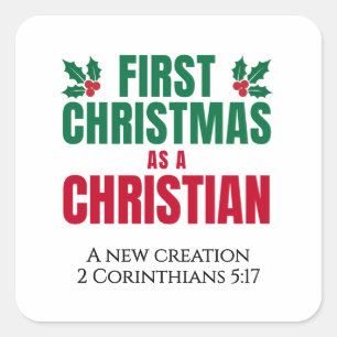 EERSTE KERST ALS CHRISTEN Nieuwe Gelovige Vierkante Sticker