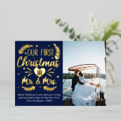 Eerste kerst als de heer en mevrouw Folie Kerstkaa Folie Feestdagenkaart (Staand Voorkant)