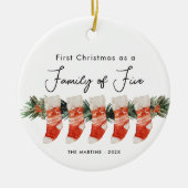 Eerste kerst als een familie van vijf kousen keramisch ornament (Voorkant)