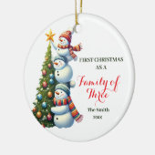 Eerste kerst als familie van 3 kerstmannen keramisch ornament (Links)