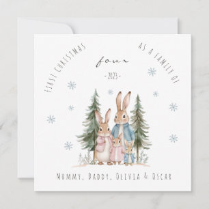 Eerste kerst als familie van vier konijnen feestdagenkaart