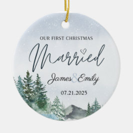 Eerste kerst als getrouwd Ornament, huwelijkscadea Keramisch Ornament