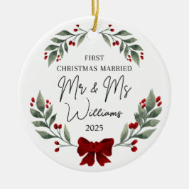 Eerste kerst als getrouwd Ornament, huwelijkscadea Keramisch Ornament