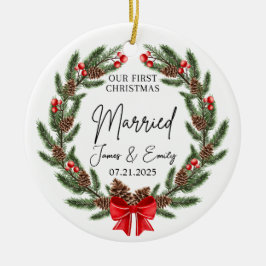 Eerste kerst als getrouwd Ornament, huwelijkscadea Keramisch Ornament