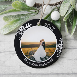 Eerste kerst als getrouwd stel Foto Moderne sneeuw Keramisch Ornament
