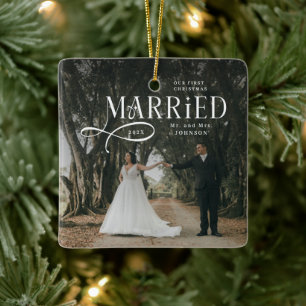 Eerste kerst als getrouwd stel Mijnheer en Mevrouw Keramisch Ornament