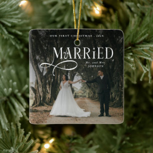 Eerste kerst als getrouwd stel Mijnheer en Mevrouw Keramisch Ornament