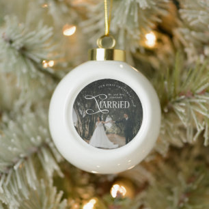 Eerste kerst als getrouwd stel Mijnheer en Mevrouw Keramische Bal Ornament