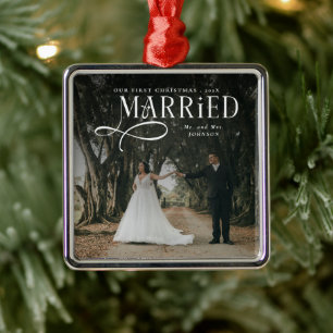 Eerste kerst als getrouwd stel Mijnheer en Mevrouw Metalen Ornament