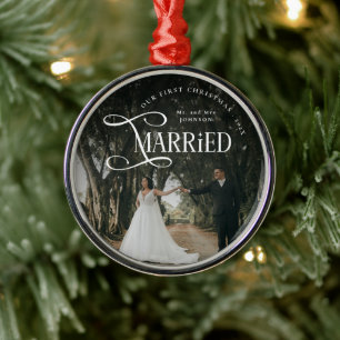 Eerste kerst als getrouwd stel Mijnheer en Mevrouw Metalen Ornament