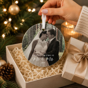 Eerste kerst als getrouwd stel Mr & Mrs foto Glas Ornament