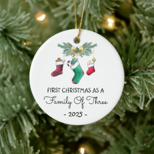 Eerste kerst als gezin van drie 2025 keramisch ornament