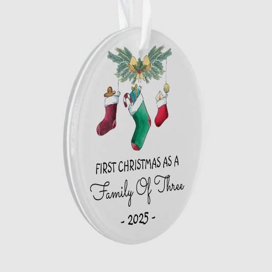 Eerste kerst als gezin van drie 2025 ornament (voorkant)
