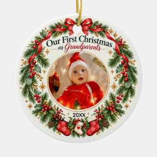 Eerste kerst als grootouders babyfoto keramisch ornament