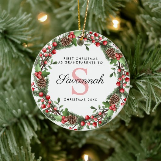 Eerste kerst als grootouders Bloemenkrans Keramisch Ornament (Boom)