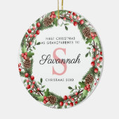 Eerste kerst als grootouders Bloemenkrans Keramisch Ornament (Links)