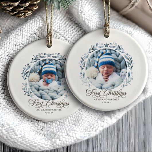 Eerste kerst als grootouders cut-out 2-foto keramisch ornament