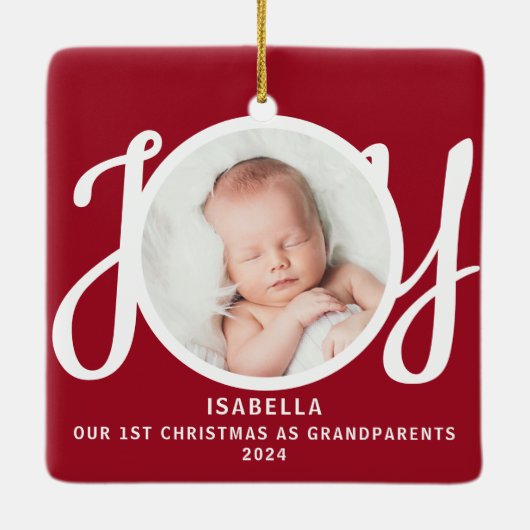 Eerste kerst als grootouders Foto Red Keepsake Keramisch Ornament (Achterkant)