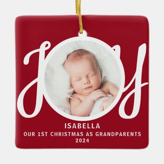 Eerste kerst als grootouders Foto Red Keepsake Keramisch Ornament (Voorkant)