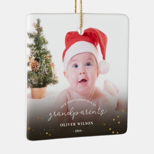 Eerste kerst als grootouders kerstgezin keramisch ornament (Rechts)