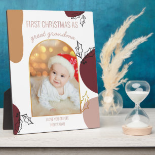 Eerste kerst als Holly Shapes Gouden Boog Foto Fotoplaat