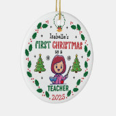 Eerste kerst als leraar aangepaste naam ronde keramisch ornament (Rechts)