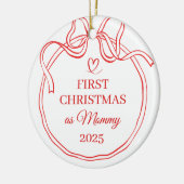 Eerste kerst als mama rode boog lijn kunst keramisch ornament (Links)