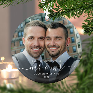 Eerste kerst als meneer en meneer LGBTQ-kerstbal Glas Ornament