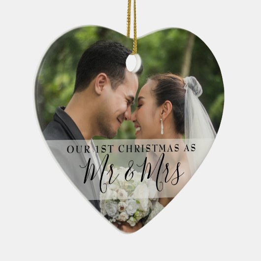 Eerste kerst als meneer & mevrouw 2 foto keramisch ornament (Rechts)