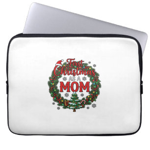 Eerste kerst als moeder dennenkrans boom laptop sleeve
