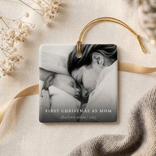 Eerste kerst als moeder Eenvoudige foto Keramisch Ornament