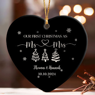 Eerste kerst als Mr en Mrs Modern Wedding Date Ornament