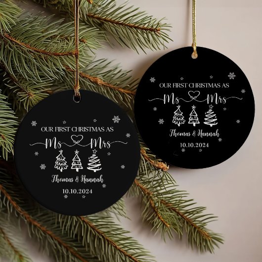 Eerste kerst als Mr en Mrs Modern Wedding Date Ornament
