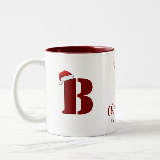 Eerste kerst als Mrs. Family Monogrammed Naam Tweekleurige Koffiemok (Links)