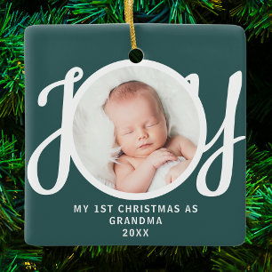 Eerste kerst als oma foto-aandenken groen keramisch ornament