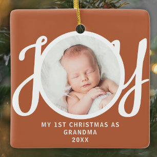 Eerste kerst als oma foto Joy Terracotta Keramisch Ornament