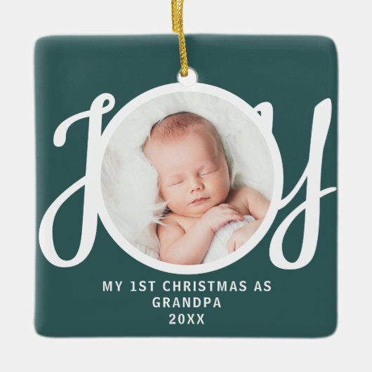 Eerste kerst als opa Foto KeepSake Green Keramisch Ornament (Voorkant)