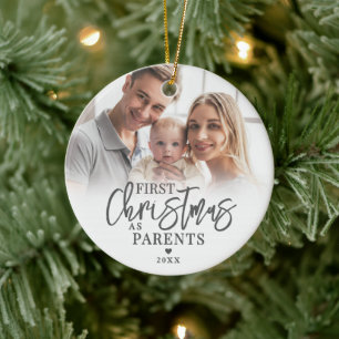 Eerste kerst als ouders babyfoto keramisch ornament