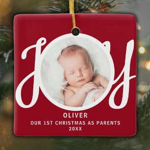 Eerste kerst als ouders foto-aandenken Rood Keramisch Ornament