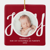 Eerste kerst als ouders Foto Red Keepsake Keramisch Ornament (Achterkant)
