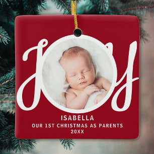 Eerste kerst als ouders foto rode aandenken keramisch ornament
