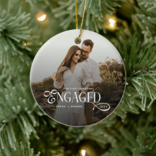 Eerste kerst als verloofd chic koppel foto keramisch ornament