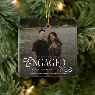 Eerste kerst als verloofd chic koppelfoto keramisch ornament