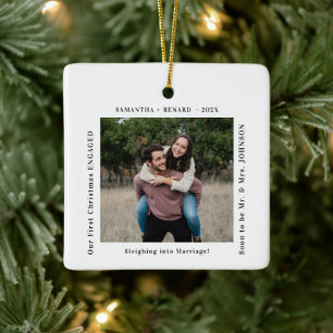 Eerste kerst als verloofd koppel foto keramisch ornament