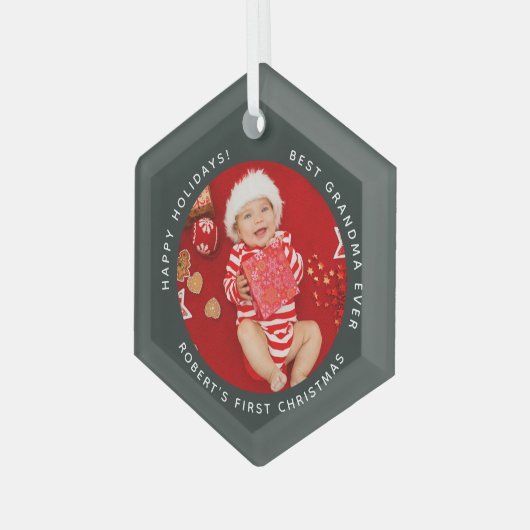 Eerste kerst Baby foto Kerstmis oma Glas Ornament (Voorkant links)