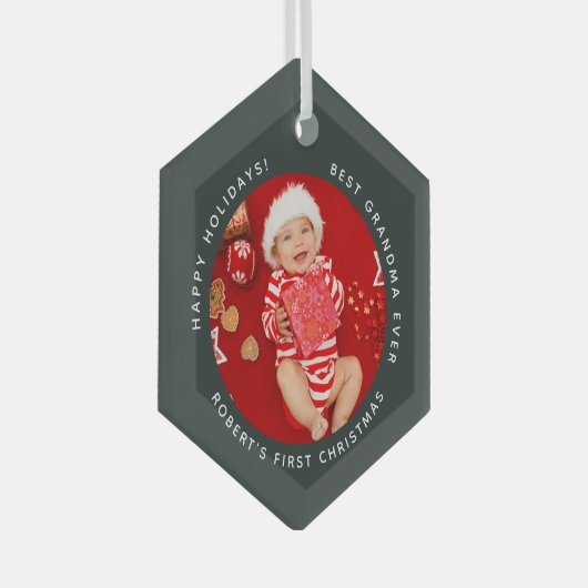 Eerste kerst Baby foto Kerstmis oma Glas Ornament (Voorkant Rechts)